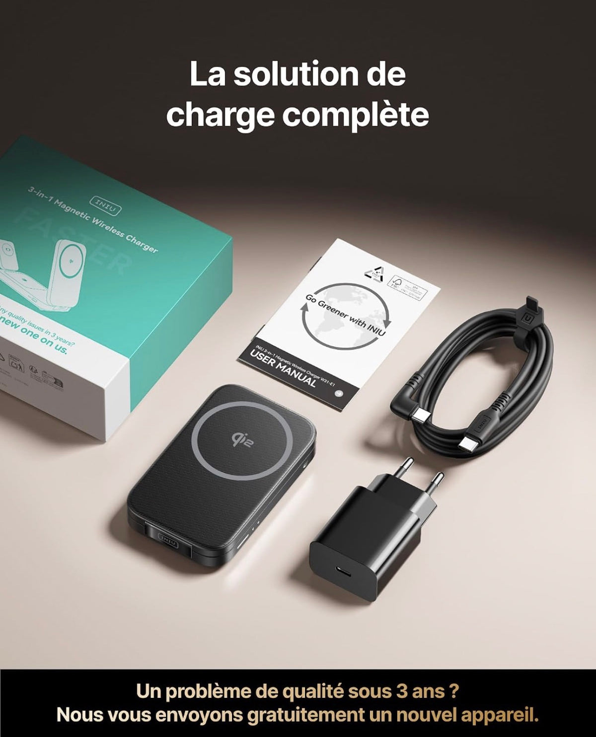 Chargeur Induction 3 en 1, 15W Qi2 Chargeur sans Fil Magnétique
Pliable, Idéal pour Voyages, Station de Charge Rapide Mag-Safe pour Apple Watch iPhone 18-12 AirPods (avec Adaptateur USB C)