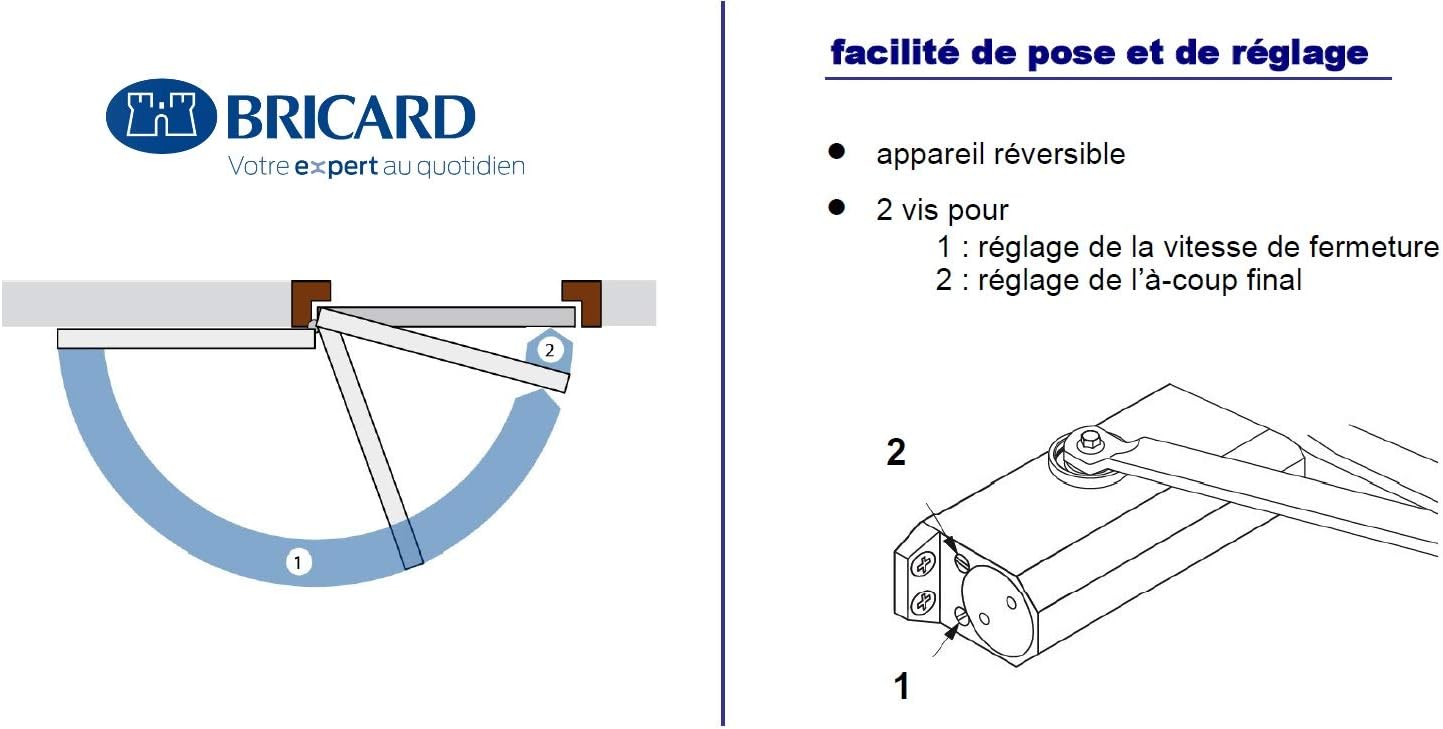 Ferme-Porte à bras compas force 2 à 4 (jusqu'à 80kg), Technologie Pignon Crémaillère neuf
