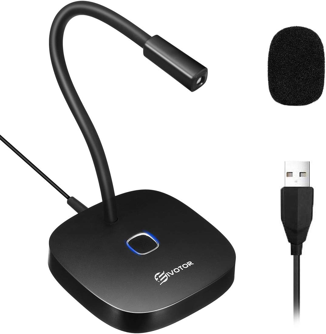 EIVOTOR Microphone PC USB Micro Computer Ordinateur Plug & Play Micro d'enregistrement avec Bouton Muet Compatible avec Mac, Windows 7/8/10, PS4 pour Discord, Youtube, Skype, Podcast, Conférence