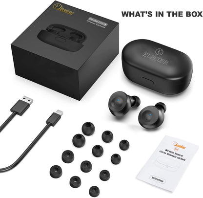 ELECDER D10 True Ecouteurs sans Fil Bluetooth 5.0 Casque sans Fil avec Microphone, Casque de Sport avec étui de Chargement pour Entraînement, Course, Support pour Smartphones Android/iPhone (Noir)