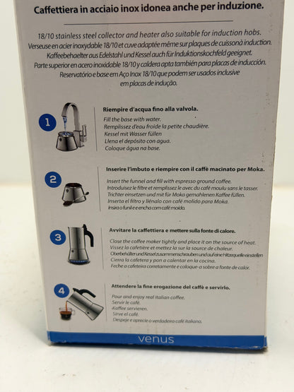 Bialetti - Nouvelle cafetière expresso Venus Induction, Plaque de cuisson en acier inoxydable, Adaptée à toutes les sources de chaleur, 6 Tasses, Aluminium, 235ml,Argent [Classe énergétique A+]