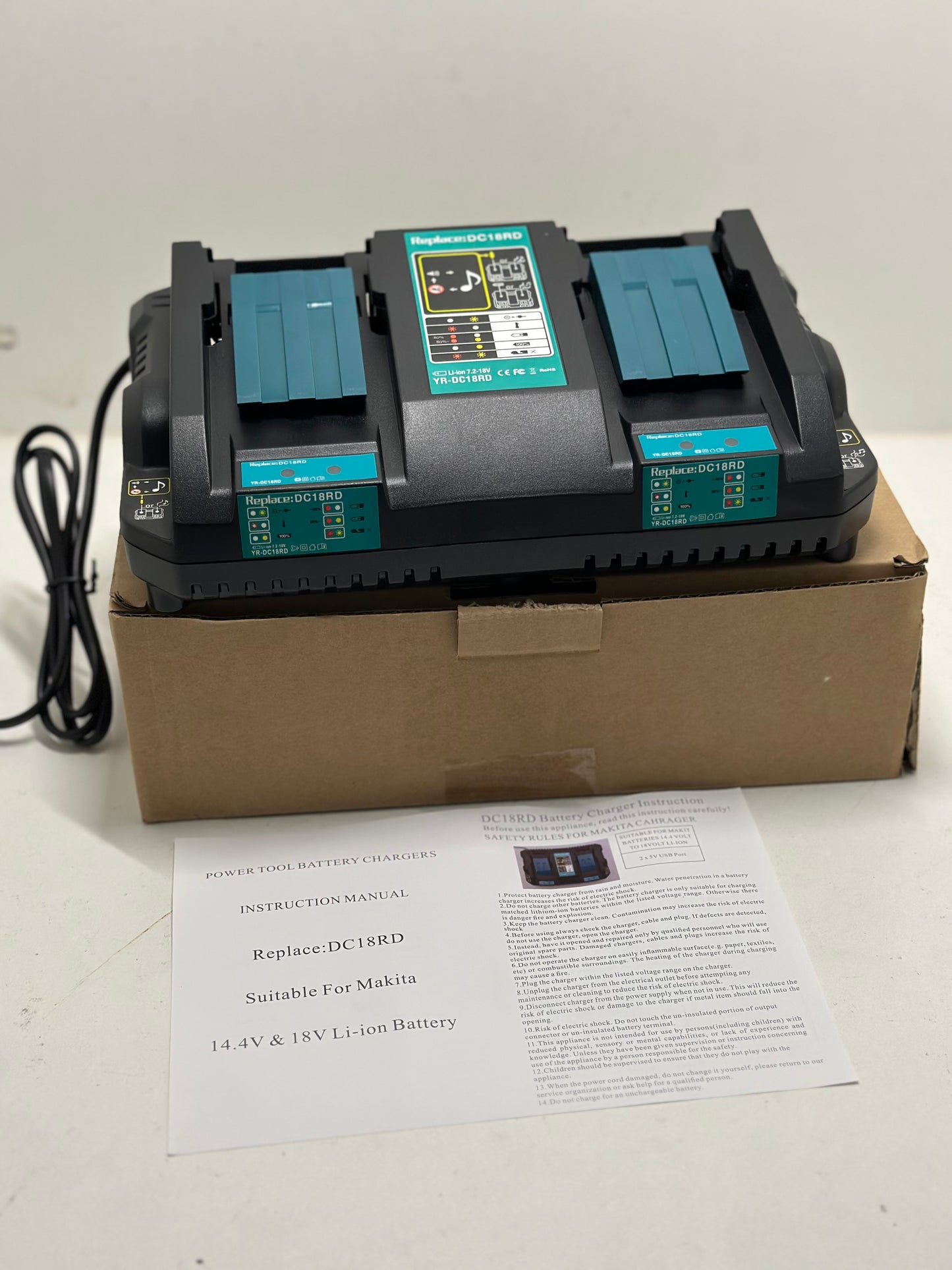 Chargeur rapide double MAKITA DC18RD - 196933-6 - 14.4V à 18V