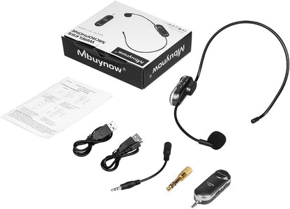 Mbuynow Microphone sans Fil UHF, Microphone Serre-Tête sans Fil 2 en 1 Rechargeable avec Récepteur pour Scène/Salle des fêtes/Conférence/Réunion/Enseignement et Autres Occasions