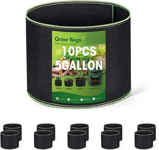 Sac de Plantation Tissu Non tissé épaissi (10 Pcs) - 20L Haute Capacité (Ø 30cm Hauteur 25cm) - Sacs à Plantes avec poignée pour Pommes de Terre, Tomates, Fraises, Fleurs et Autres Plantes