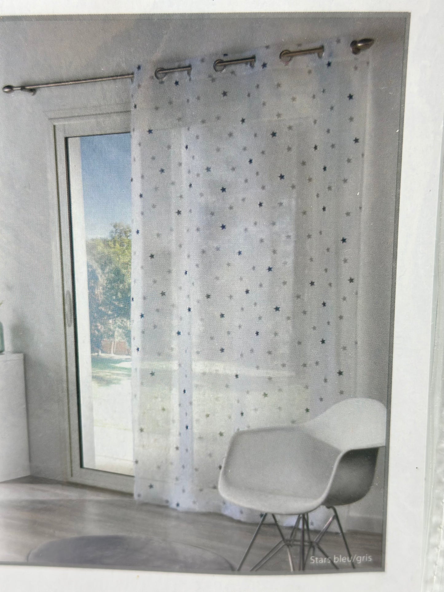 Voilage tamisant, Stars bleu et blanc l.135 x H.260 cm