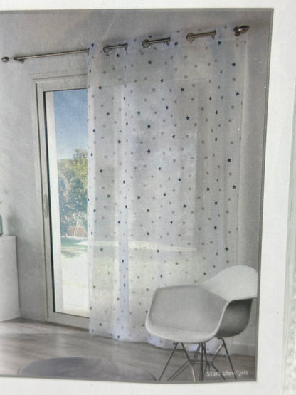 Voilage tamisant, Stars bleu et blanc l.135 x H.260 cm