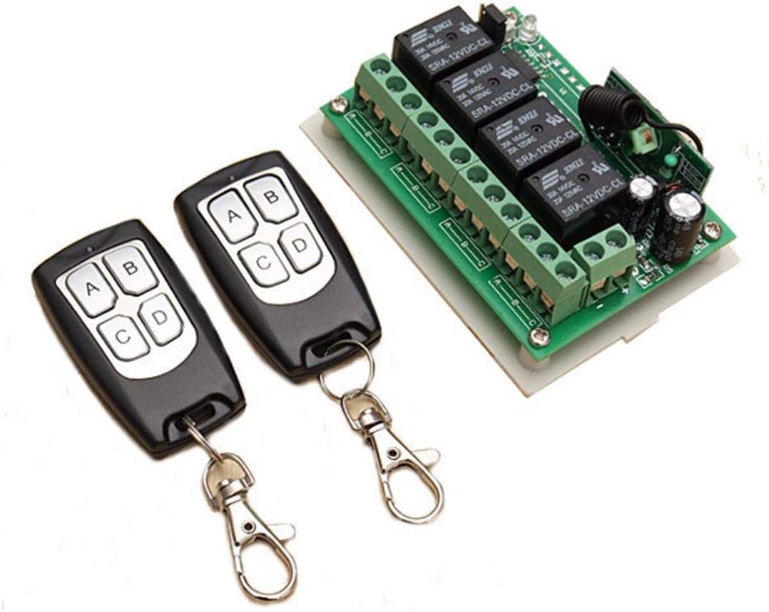 Télécommande radio 433 MHz Longue distance 12V 4CH Télécommande sans fil Interrupteur Relais 2 Transceivers avec 1 récepteur Télécommande pour fenêtre, porte de garage, voiture jouet