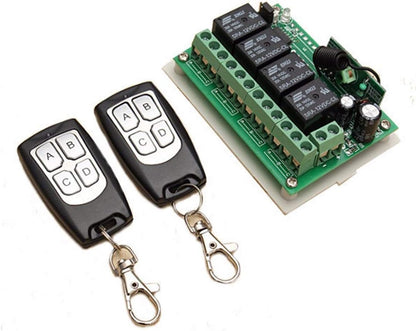 Télécommande radio 433 MHz Longue distance 12V 4CH Télécommande sans fil Interrupteur Relais 2 Transceivers avec 1 récepteur Télécommande pour fenêtre, porte de garage, voiture jouet