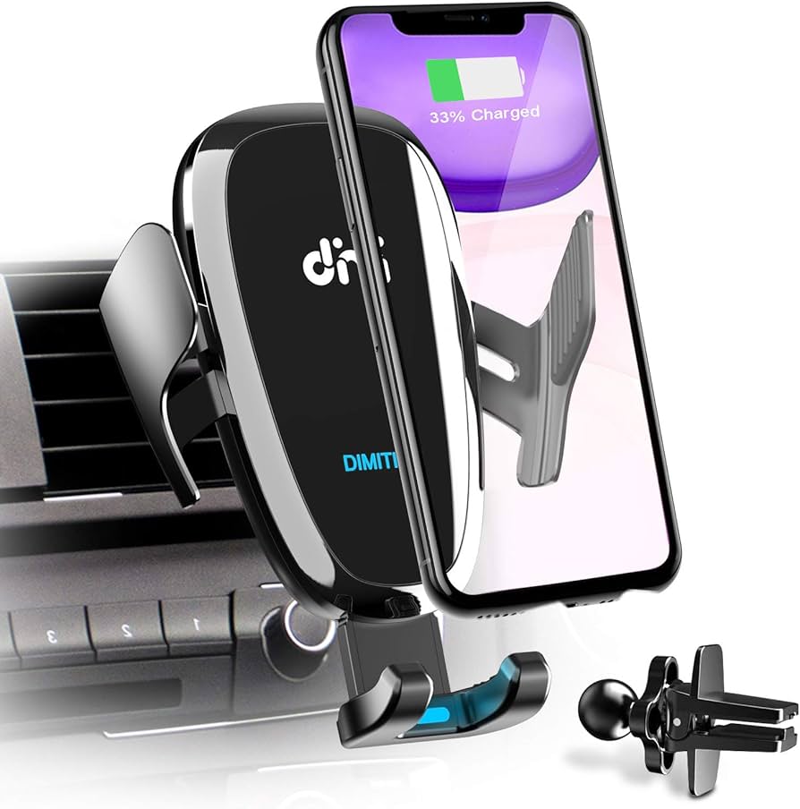 Support de téléphone portable à serrage automatique pour téléphone de voiture DM Support de téléphone portable pour chargeur sans fil de voiture Batterie intégrée Compatible avec iPhone Xs Max/XR/XS/X/8 Plus, Samsung Galaxy S10/S10 Plus/S9/S8/S7/Note 9 10