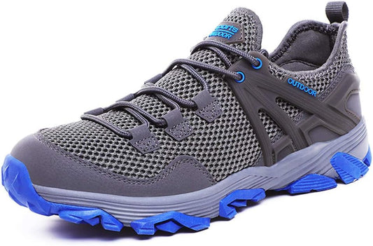 Chaussures de randonnée pour hommes Baskets d'extérieur Baskets antidérapantes légères pour chaussures de sport de camping de trekking, gris/bleu