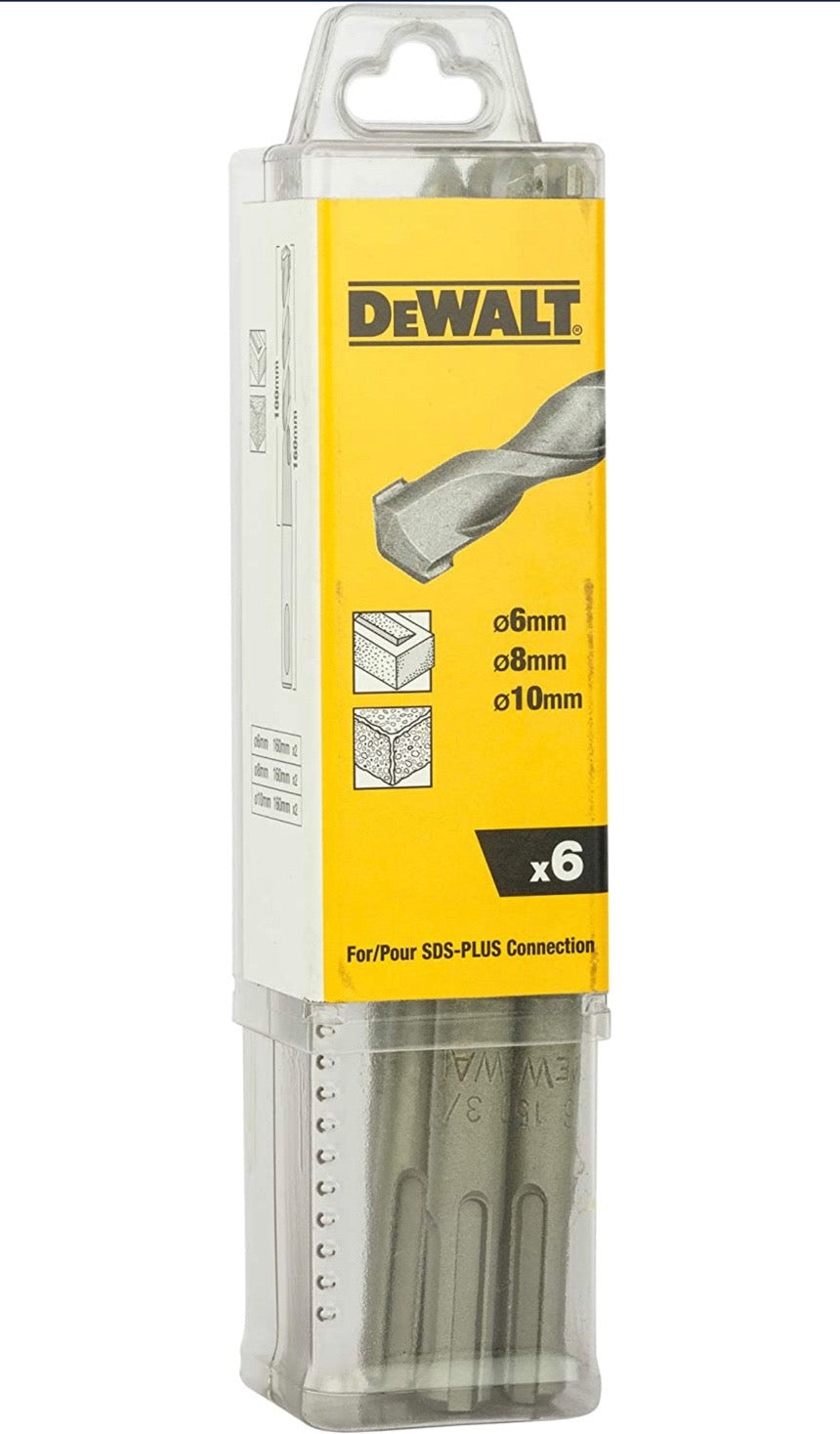 DEWALT - Jeu de 6 Forets SDS-PLUS - Forets Ø6mm x2, Ø8mm x2; Ø10mm x2 - Perçage Béton - Forets SDS-P