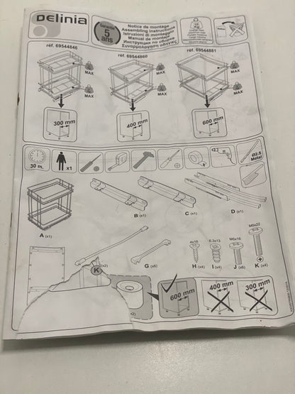 Rangement coulissant 2 paniers pour meuble l.30 cm (neuf)