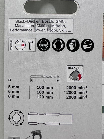 Bosch Accessories 2609256908 Set de 3 forets à béton SDS-Quick pour Perforateur UNEO Diamètre 5-6-8 mm Noir