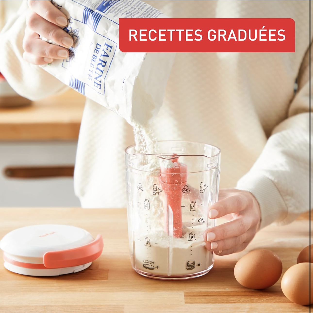 Tefal Crêpes Express Batteur intelligent, 900 ml, Gaufres Crêpes Pancakes en 2 minutes, Pâte sans grumeaux, Fait maison, Résultats parfaits, Facile à utiliser, 3 recettes graduées intégrées K1844404