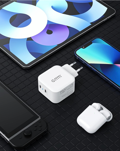 GMM Chargeur USB C PD - Double bloc d'alimentation USB C - 2 x 20 W - Charge rapide USB C - Double USB C - Compatible avec iPhone 13/12/11, Samsung Galaxy, iPad/iPad Mini, Xiaomi Note 11
