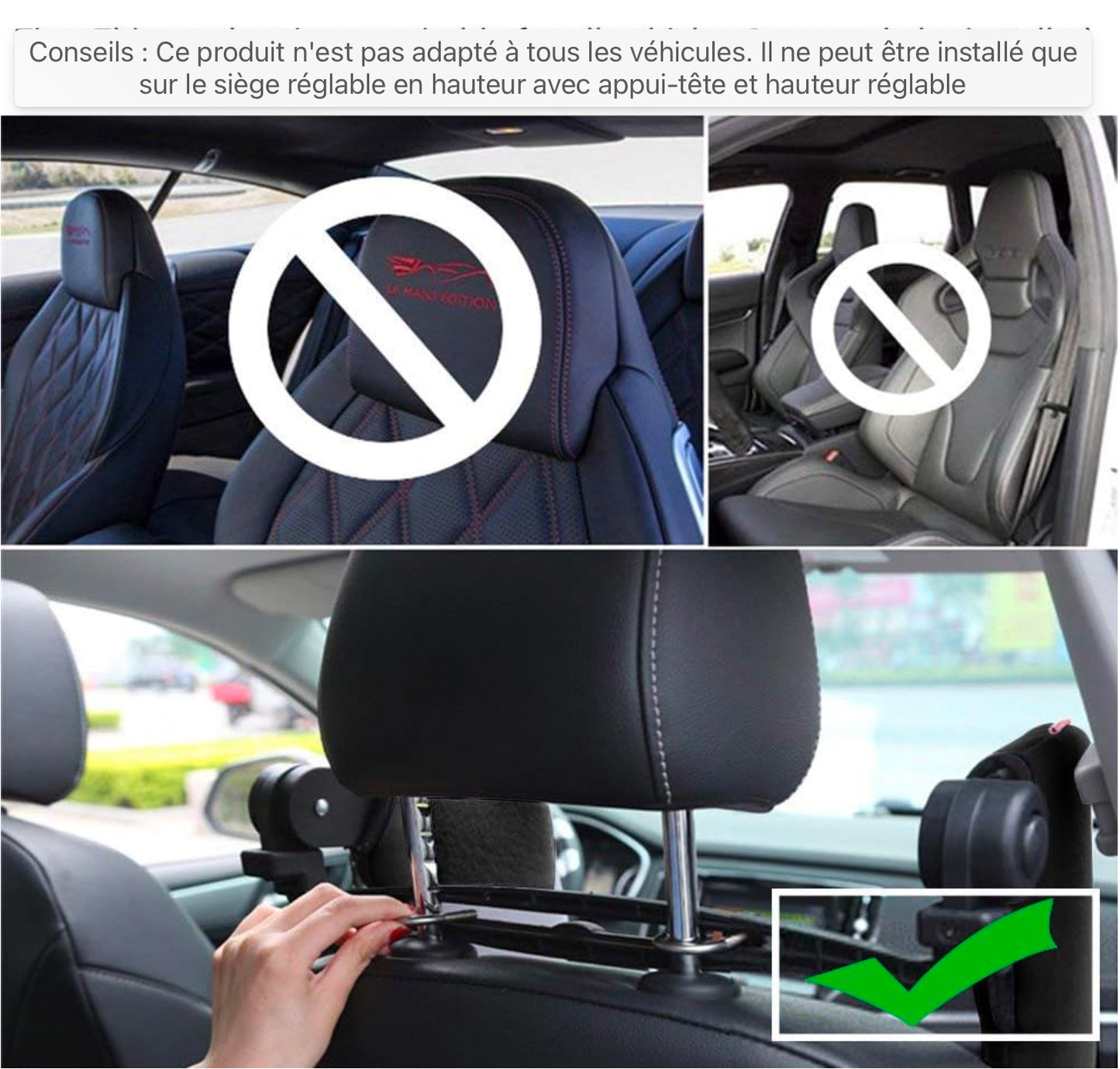 Appui-tête de voiture Oreiller de voiture Support de cou de voiture Siège de voiture Appui-tête Support d'oreiller des deux côtés Oreiller cervical avec nylon élastique élevé adapté aux adultes et aux enfants - Noir