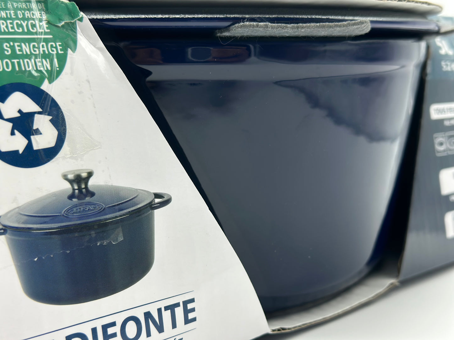 SITRAM Cocotte induction fonte émaillée recyclée ronde 5 L bleu/rouge 25 x 12 cm neuve