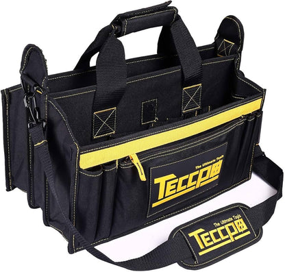 Sac a Outils, TECCPO Professional Sac Porte-outils 30 cm, Stockage Fort avec Base en Caoutchouc Resistant a lUsure, Bandouliere Reglable, Pognées en Caoutchouc, 16 Poches -