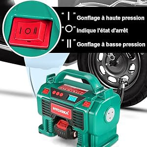 Compresseur d'air Portatif 18V HYCHIKA, Alimenté par 2A Batterie/Allume Cigare 2x2ah + chargeur neuf