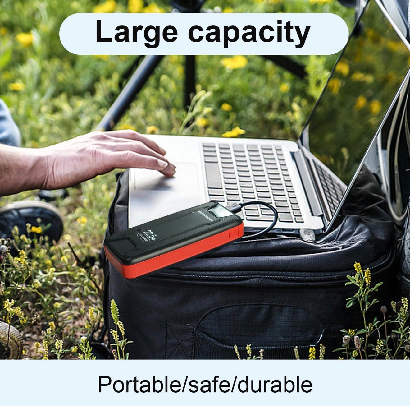 Banque d'alimentation 27000 mAh PD20W Chargeur étanche USB C Batterie externe Chargeur solaire avec sorties, Power Bank pour smartphones, tablettes et plus encore