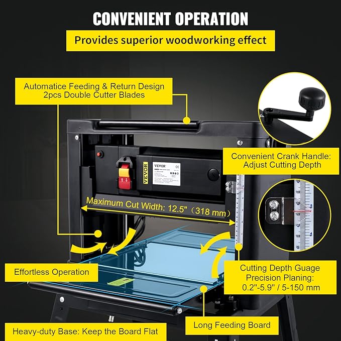 Raboteuse professionnel à Bois 2000 W Rabot Électrique Largeur de Coupe Max 318 mm neuve