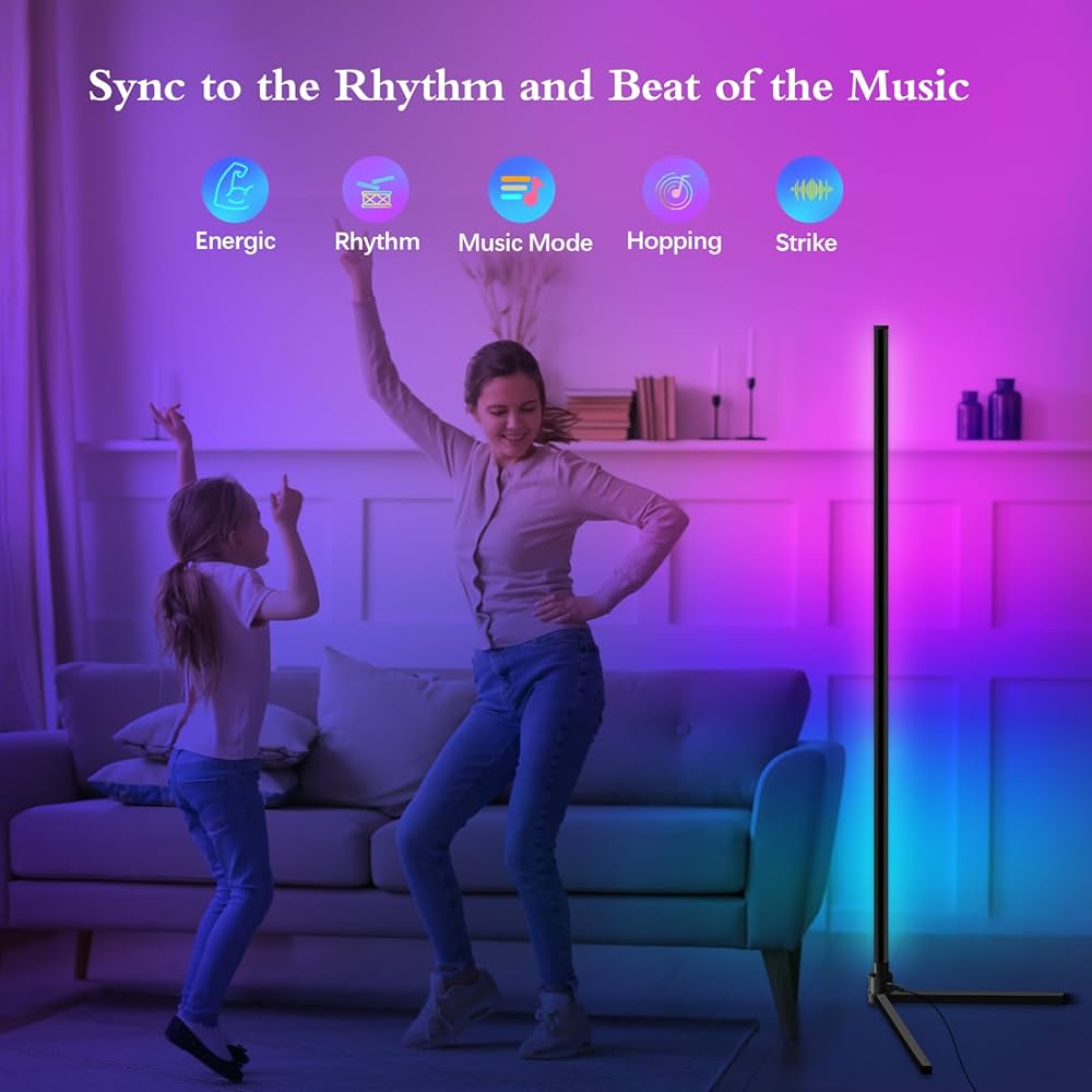 Lampadaire sur Pied D'angle RGBCW LED Compatible avec Alexa/Google Home/WiFi APP/Télécommande - Éclairage Décoratif Moderne pour Salon et Chambre