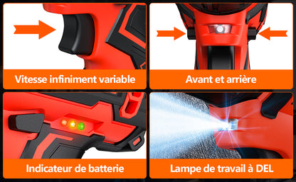 Perceuse Visseuse Devisseuse Sans Fil 12V, avec 2 Batteries et 25 Accessoires, 25Nm neuve