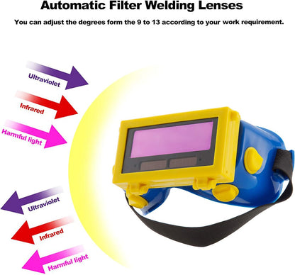 Lunettes de Soudure LCD Batterie Solaire Auto-obscurcissant/assombrissantes Lunette de Protection des Yeux pour Soudage avec Bande