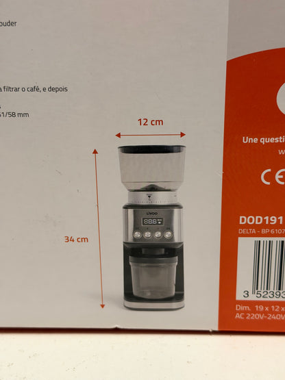 Livoo, Moulin à café électrique DOD191, Puissance 180 W, 600 tours par minute, 31 réglages de mouture, Capacité du réservoir à grains 320 g et café moulu 130 g, 10 tasses