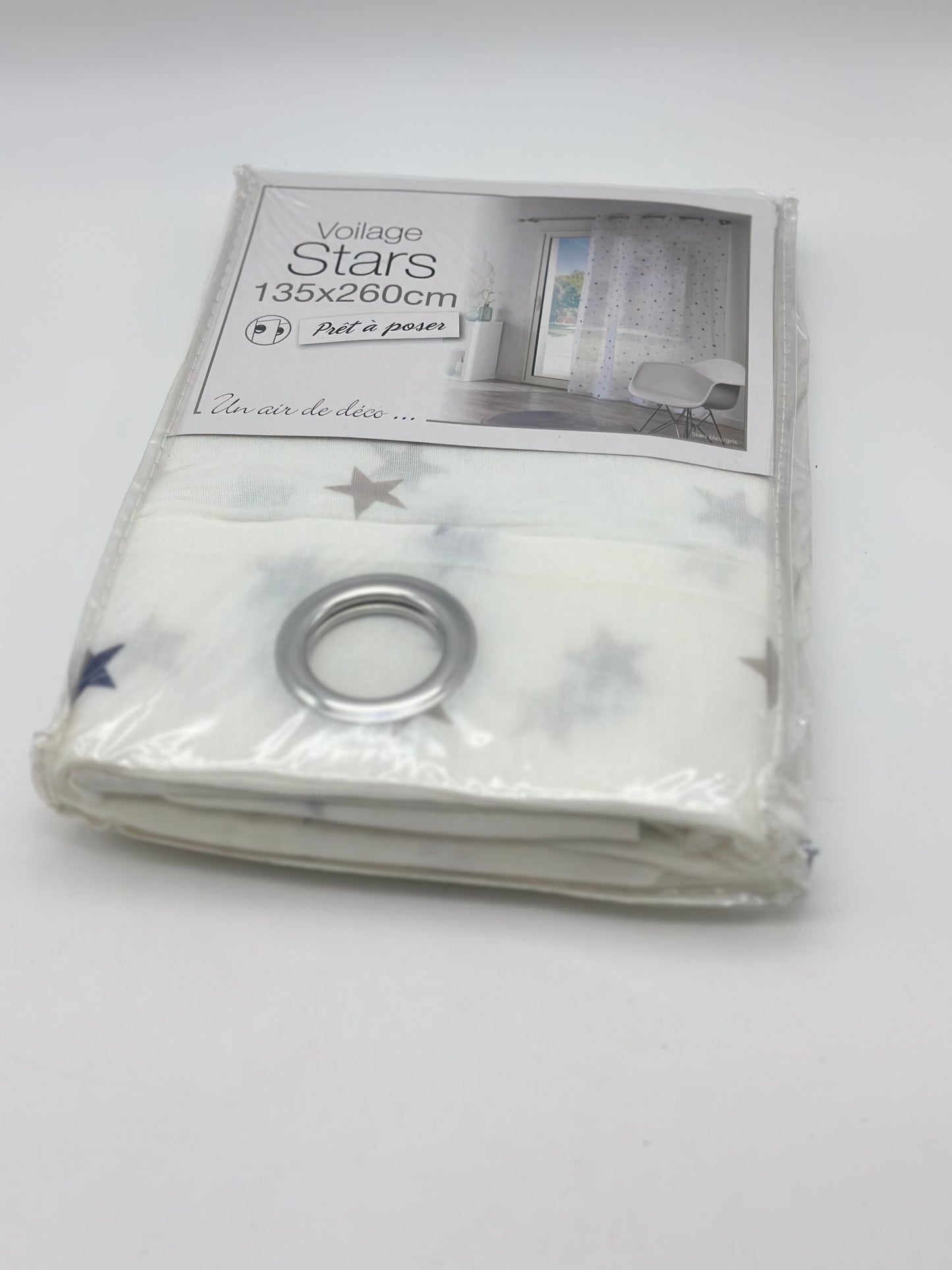 Voilage tamisant, Stars bleu et blanc l.135 x H.260 cm