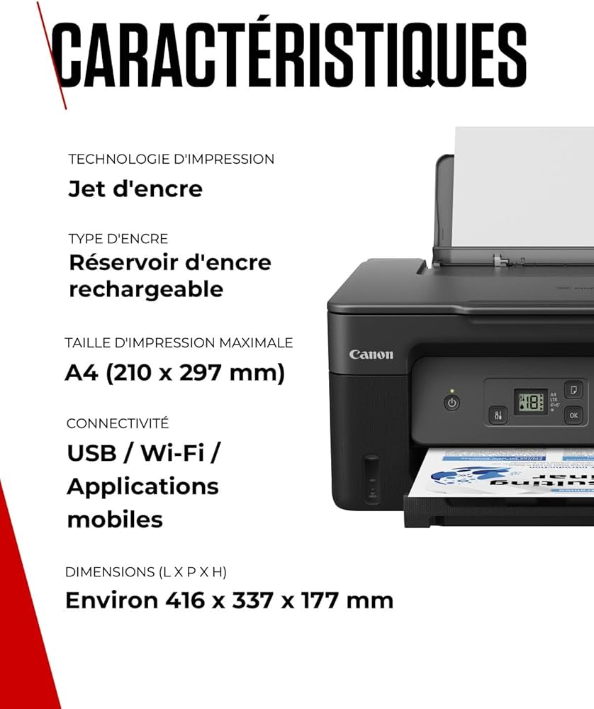 Canon Série PIXMA G2570 - Imprimante, Copieur et Scanner MegaTank pour la Maison Tout-en-Un avec Écran LED | Connectivité USB | Imprimante Canon pour la Maison