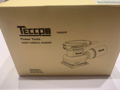 Ponceuses de Détail, TECCPO Ponceuse Vibrante 210W 14500 RPM, Moteur en Cuivre Fin, 12pcs Papiers de Verre, Surface Orbite 105x114mm, avec Sac de Poussière Recyclable