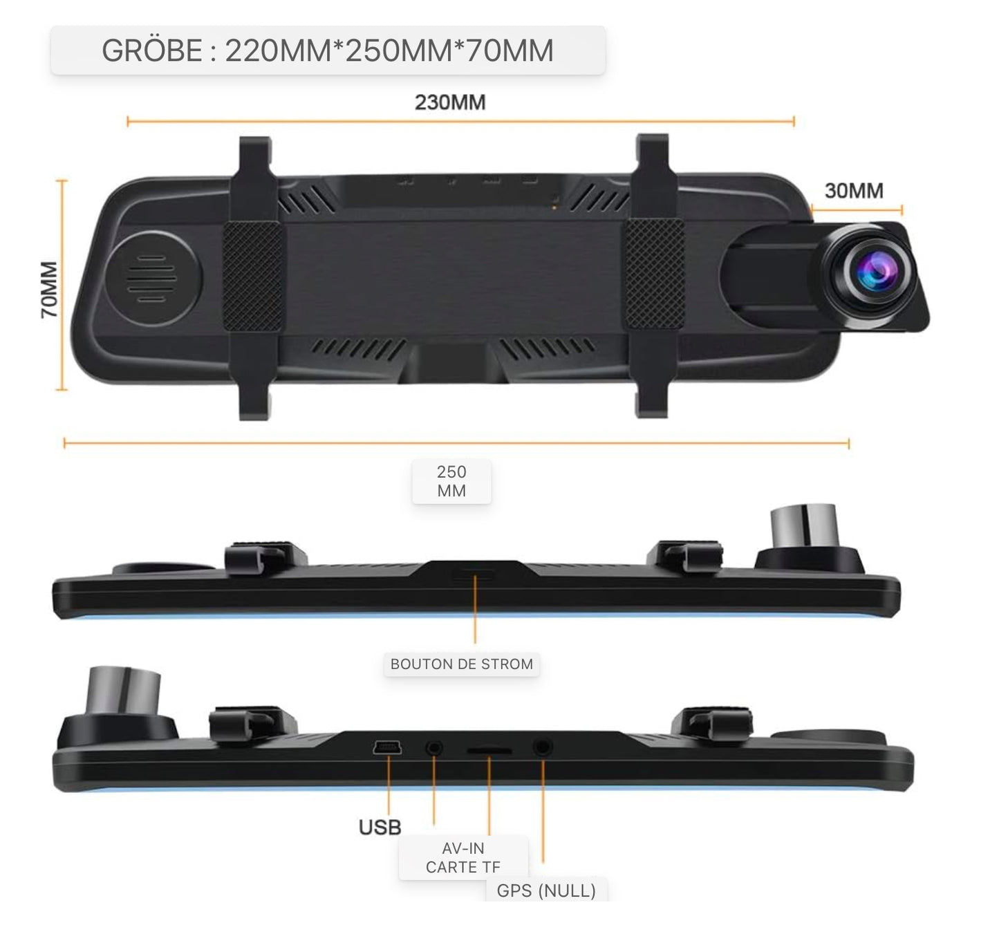 Caméra de rétroviseur AWESAFE Double écran tactile 1080P 10 pouces FHD 170° grand angle avec vision nocturne, mode stationnement, détection de mouvement, enregistrement en boucle, capteur G