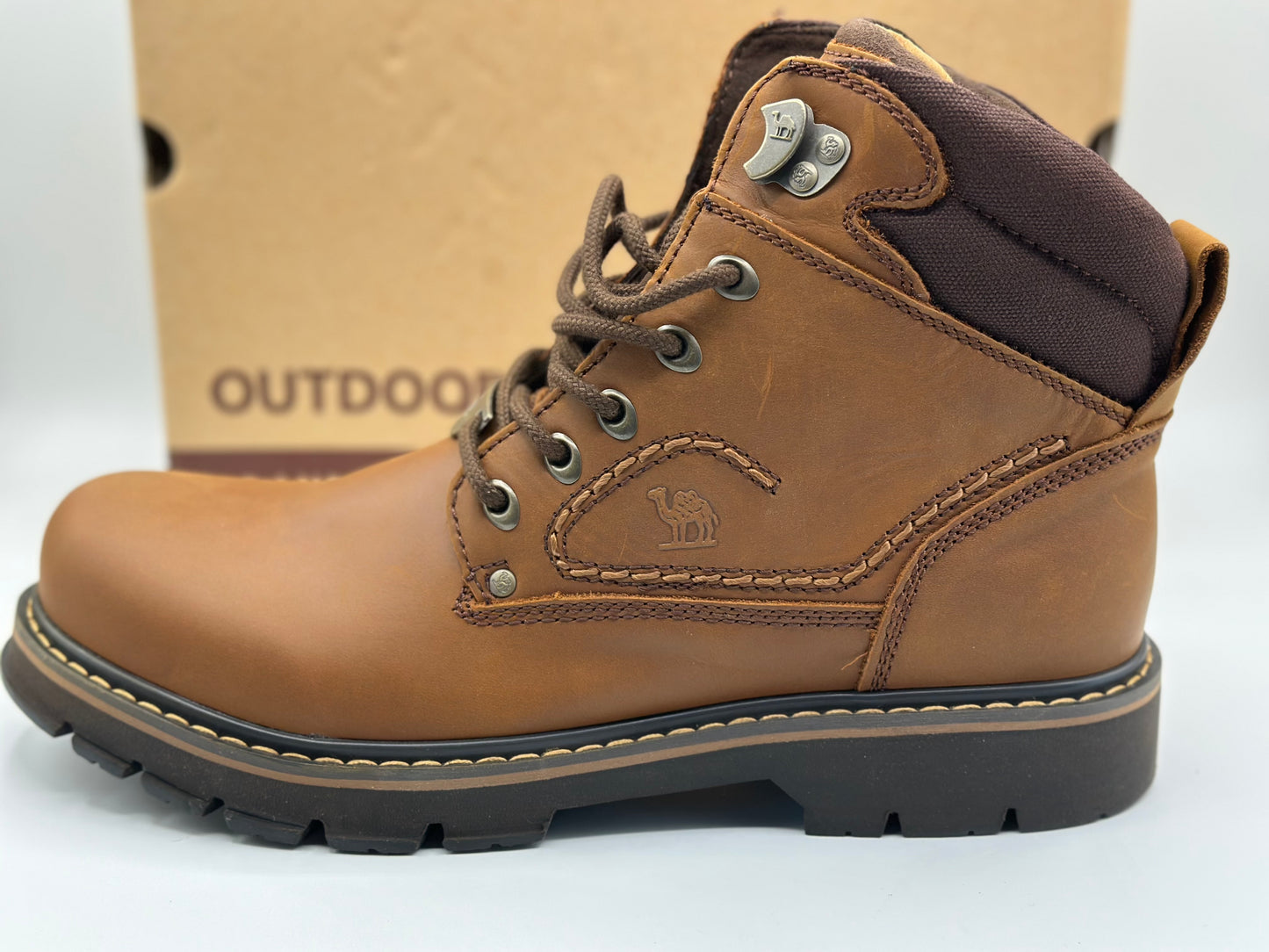 CAMEL CROWN Bottes à lacets Bottes de combat pour hommes Bottes de travail Bottes pour hommes Chaussures de travail en cuir Bottes de travail classiques à tige courte pour extérieur Bottes de loisirs antidérapantes
