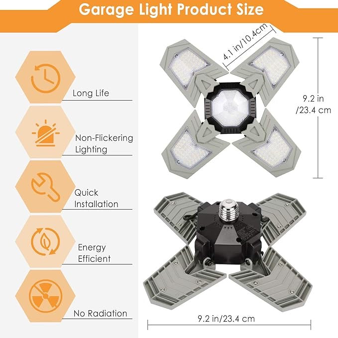 Éclairage de garage à LED Avec 4 panneaux Réglables, E27 6500K 12000LM 120w neuf