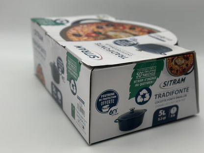 SITRAM Cocotte induction fonte émaillée recyclée ronde 5 L bleu/rouge 25 x 12 cm neuve