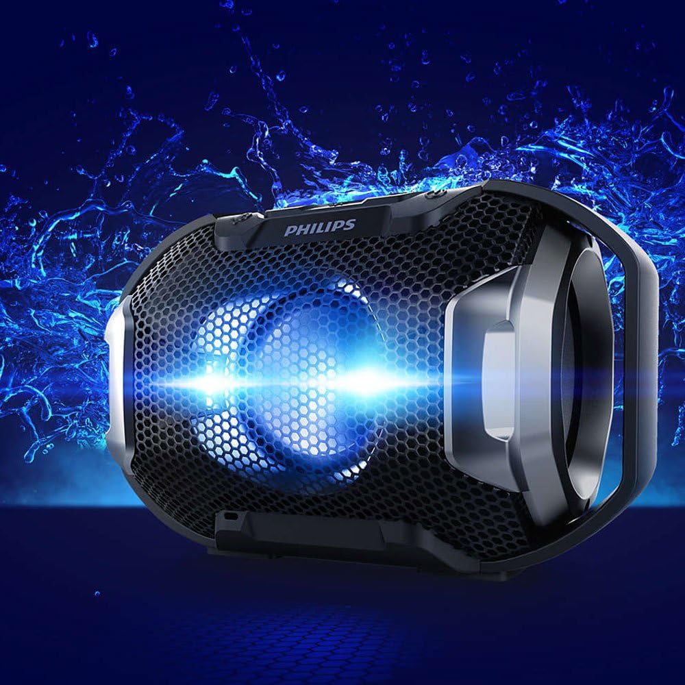 Philips Audio Enceinte Bluetooth portable SB300B/00 (Basses volumineuses, Bluetooth, lumière multicolore, fonction mains-libres, anti-chocs et étanche) Noir