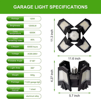 Luminaires de Garage à LED, 12000LM - 6500K Luminaire Garage, Éclairage Magasin Avec Panneaux Ajustables Multi Panneaux Position LED Plafond Lumineux Pour Garage Magasin Atelier Sous-sol Entrepôt