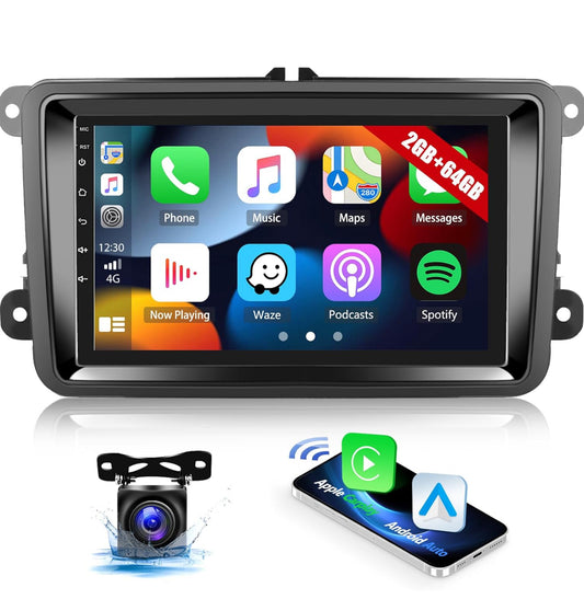 Autoradio pour VW Golf Polo T5 Tiguan Caddy Seat Skoda 2G+64G Android 13 avec CarPlay Android Auto 7 Pouces 2 Din Autoradio avec Navi HiFi FM RDS BT WiFi+Canbus+AHD Caméra de recule
