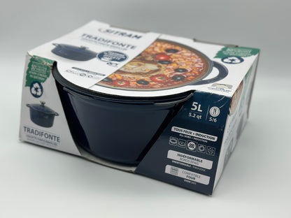 SITRAM Cocotte induction fonte émaillée recyclée ronde 5 L bleu/rouge 25 x 12 cm neuve