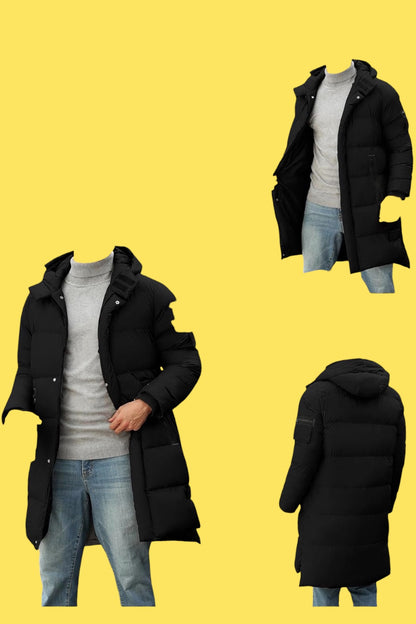 Veste Homme Hiver Épaissir Chaude Longue Parka Manteau Coupe-vent Matelassé Vestes Décontractée Zippé l'extérieur Blouson à Capuche avec Poches