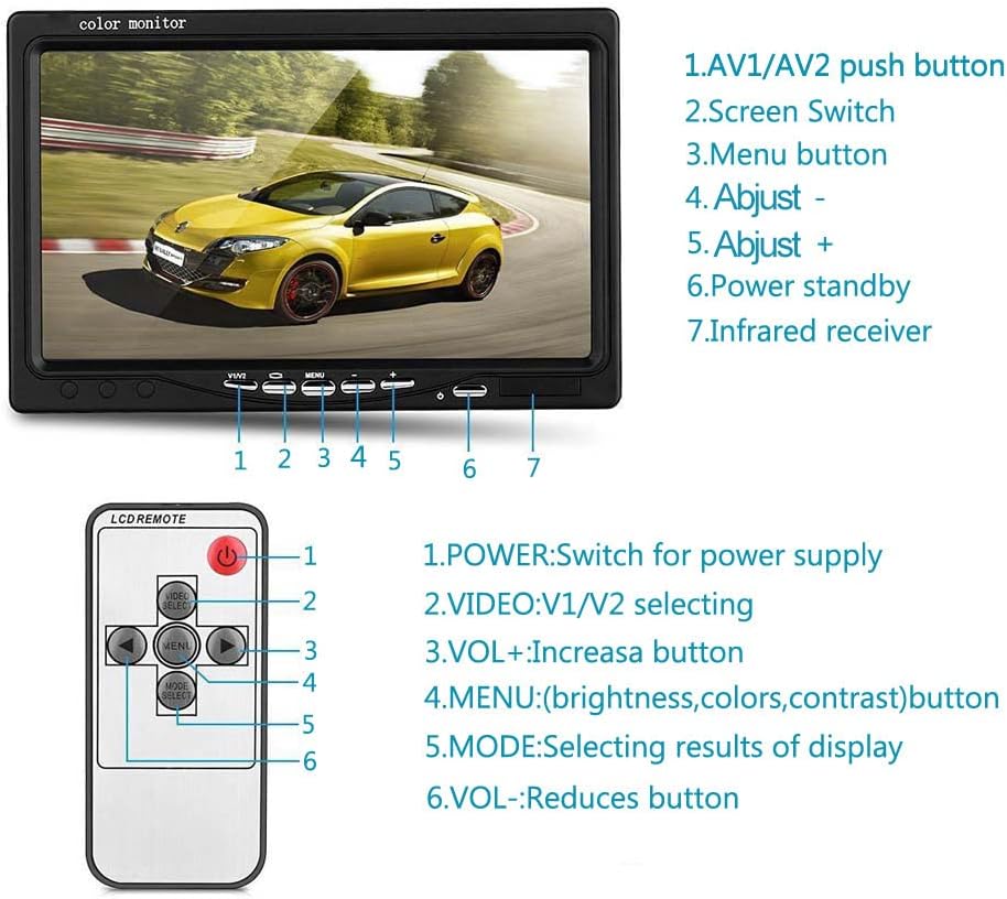 CAMECHO Caméra de recul pour Voiture+7" LCD Moniteur Kit 12V - 24V Kit de système de Parking pour caméra de Vision Nocturne étanche pour Bus/remorque/fourgonnette/Camion/Camping-Car