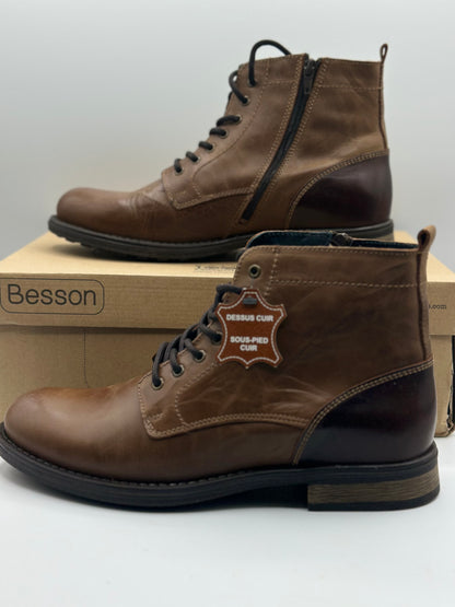 ELONG Bottine Homme Cuir Noir Marron
