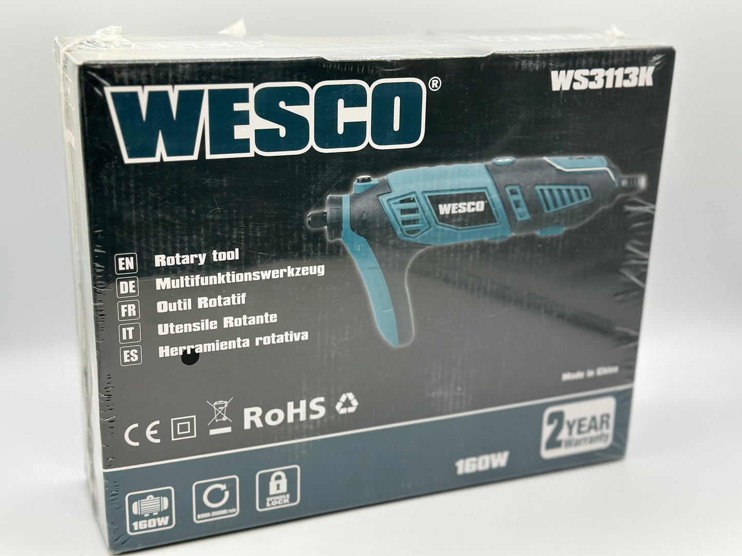 WESCO - WS3113KU.1 Kit d'outils rotatifs, 7 vitesses variables, 82 accessoires, 35 000 tr/min, arbre extensible, bloc sans clé, pour sculpter, polir, couper, graver