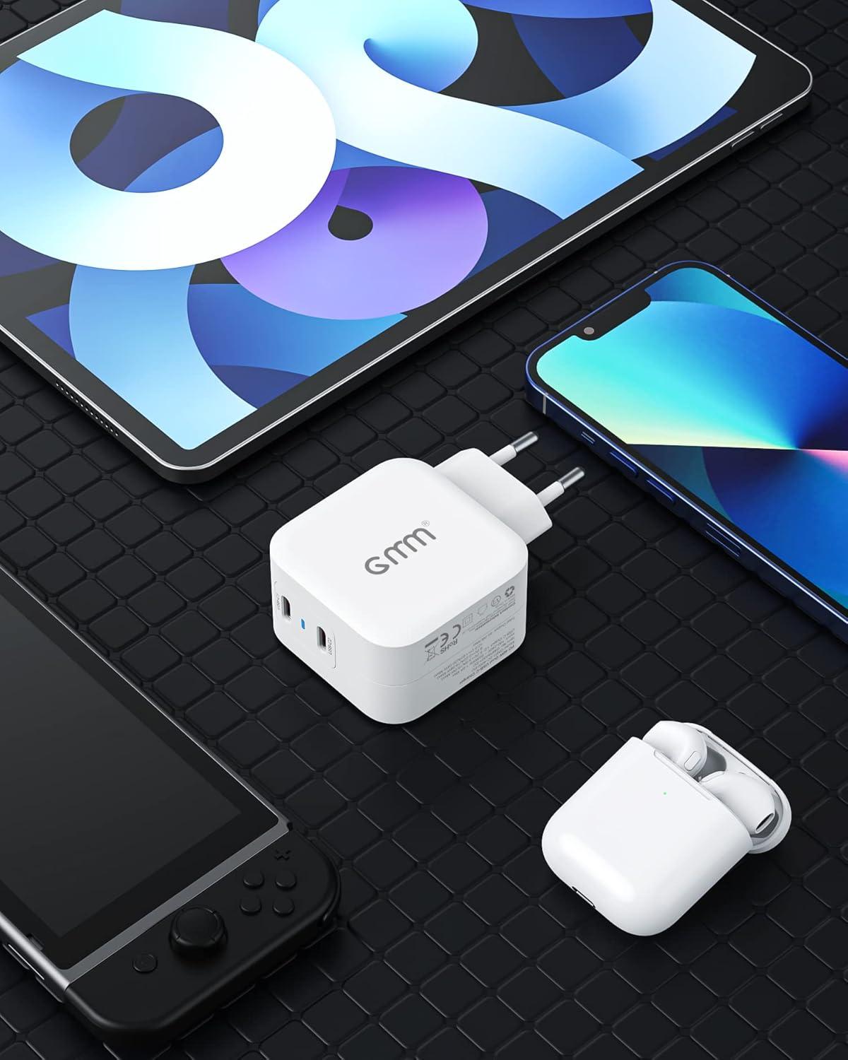 Chargeur USB C 40W, Dual USB-C Chargeur Rapide, 2 Ports PD 3.0 Chargeur 20W Compatible avec iPhone 13, 13 Pro, 13 Pro Max, iPhone 13 Mini