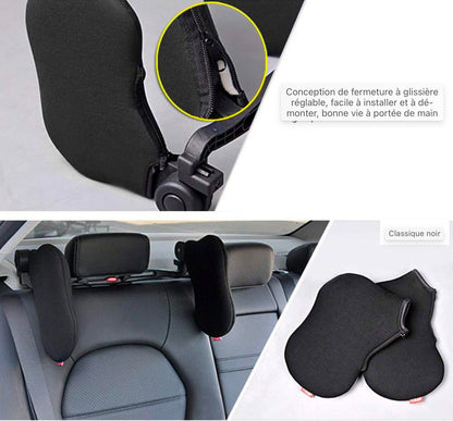 Appui-tête de voiture Oreiller de voiture Support de cou de voiture Siège de voiture Appui-tête Support d'oreiller des deux côtés Oreiller cervical avec nylon élastique élevé adapté aux adultes et aux enfants - Noir