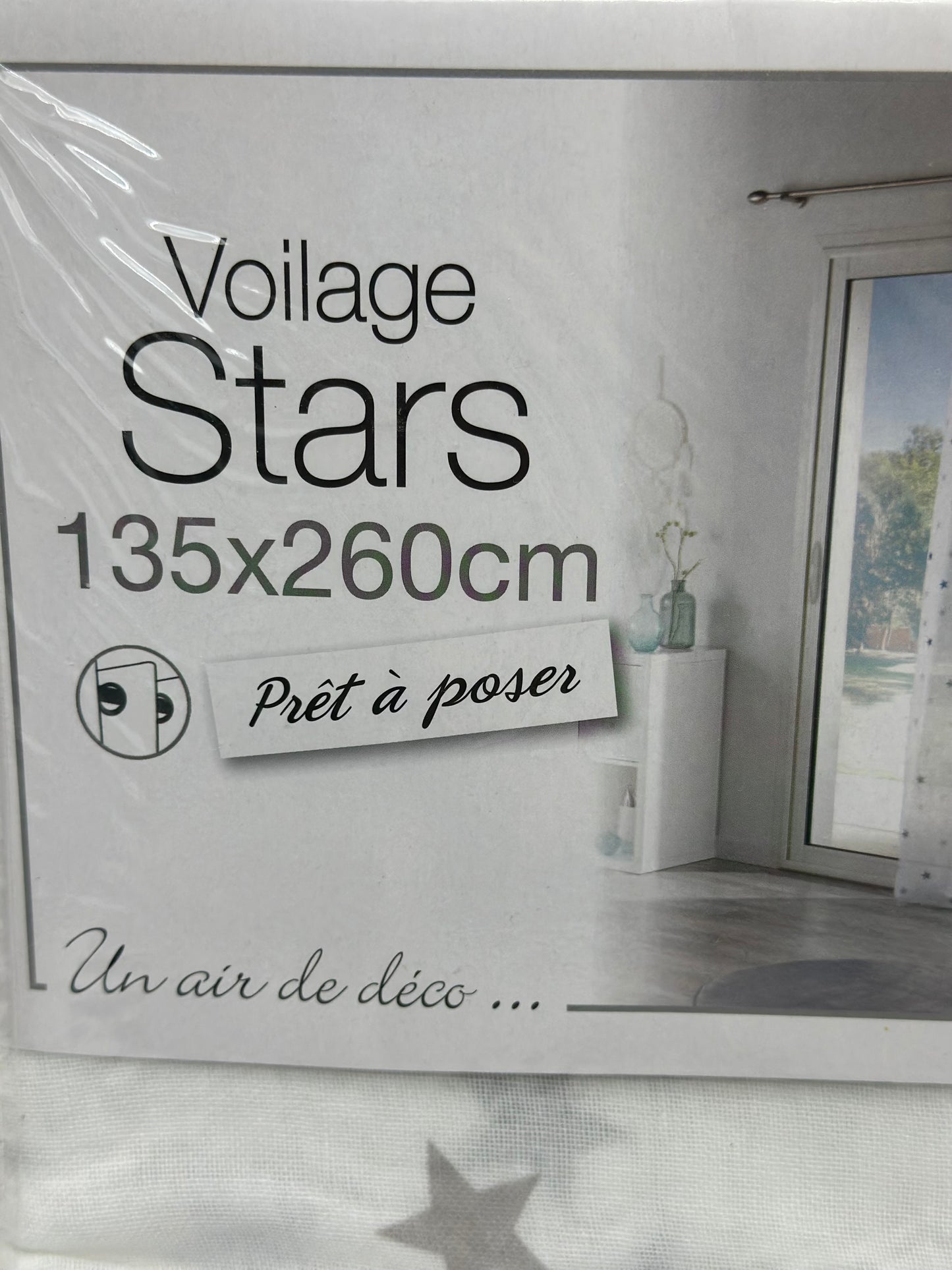 Voilage tamisant, Stars bleu et blanc l.135 x H.260 cm