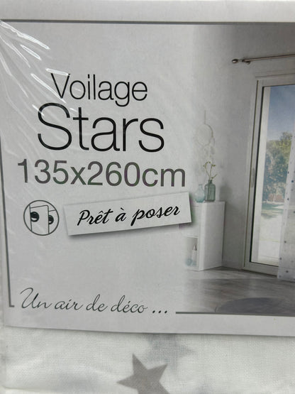 Voilage tamisant, Stars bleu et blanc l.135 x H.260 cm