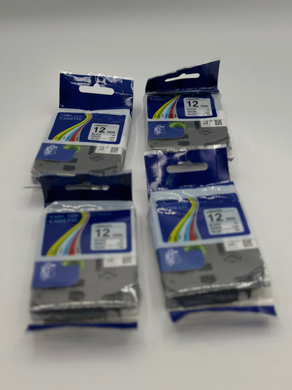 Lot de 4 étiquettes de rechange pour P-Touch 12 mm laminé pour Brother Label