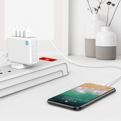 MiliPow Chargeur USB 4 Ports, Adaptateur Secteur de Voyage avec fiches US/UK/UE 24W 5V / 2,4A Compatible avec iPhone, Galaxy S9 / S8 / Note 8, Huawei P20, Tablette etc.